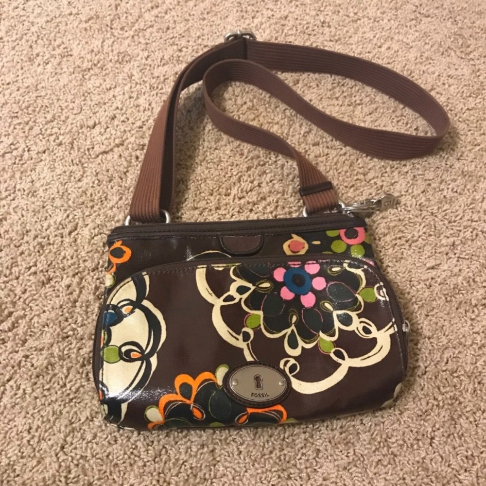 Brown Fossil Floral Crossbody